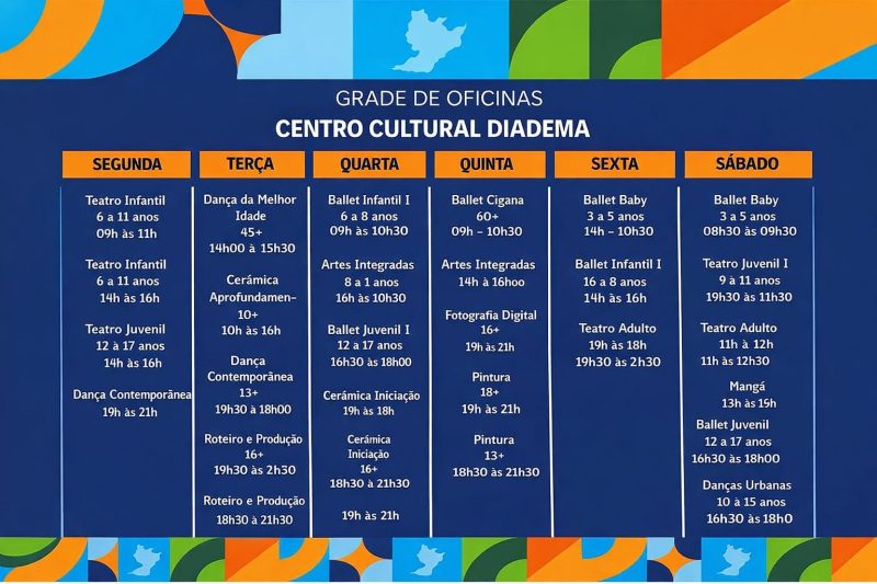 Centro Cultural Diadema divulga grade completa de oficinas culturais