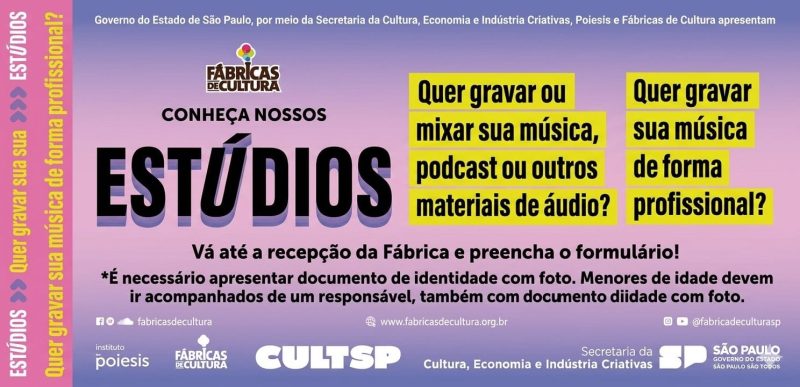 Fábrica de Cultura de Diadema abre inscrições para uso de estúdios de gravação