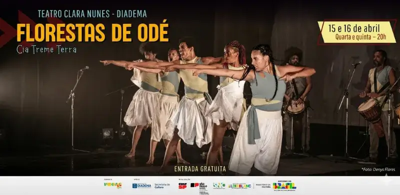 🎭 Cultura gratuita em Diadema: espetáculo “Florestas de Odé” chega ao Teatro Clara Nunes nesta quarta e quinta!
