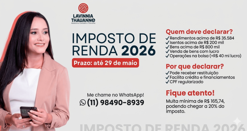 Imposto de Renda 2026: especialista de Diadema orienta contribuintes sobre prazo e declaração