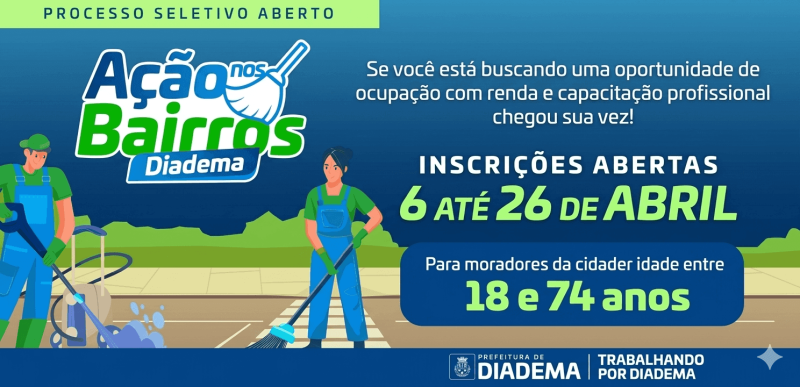 📢 Programa Ação nos Bairros abre inscrições em Diadema com bolsa-auxílio e capacitação profissional