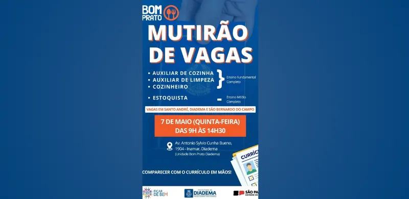 💼 Mutirão de Vagas em Diadema: Bom Prato oferece oportunidades de emprego nesta quinta-feira!